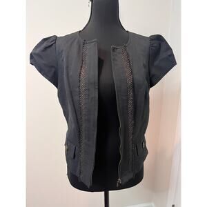 Mossimo Black Canvas Utility Blouse with Cotton Ribbon Trim and Zipper Front